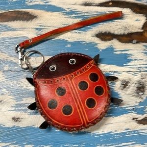 RED LEATHER HANDMADE LEATHER COIN PURSE/WRISTLET